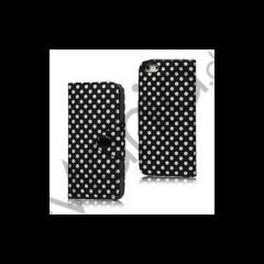 Polkaprikket Magnetisk Wallet Læder Taske iPhone 5 cover - Sort