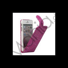 Lodret Magnetisk Glittery Powder Floral Flip Leather Case til iPhone 5 - Rose
