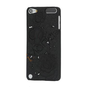 3D Præget Hult Smukke Blomster Hard Back Skin Case til iPod Touch 5 - Sort
