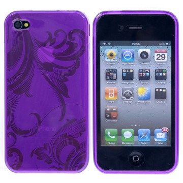 Blomstret iPhone 4 TPU cover, lilla