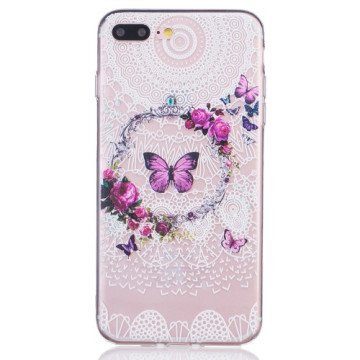 iPhone 7+/8+ TPU cover - Sommerfugl i blomsterkrans