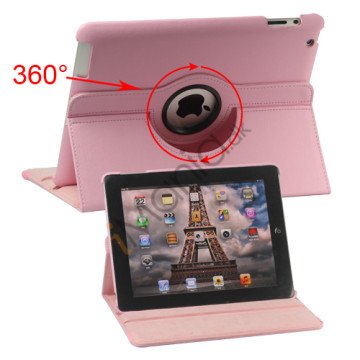 360 graders roterende Ny iPad 2 3 4 Kunstlæderetui Cover med Stand - Pink