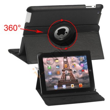 360 graders roterende Ny iPad 2 3 4 Kunstlæderetui Cover med Stand - Sort