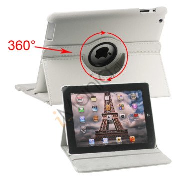 360 graders roterende Ny iPad 2 3 4 Kunstlæderetui Cover med Stand - Hvid