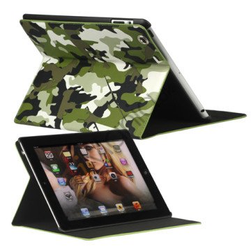 Camouflage Magnetisk Kunstlæder Smart Cover Stand til Den Nye iPad 2 3 4 - Grøn