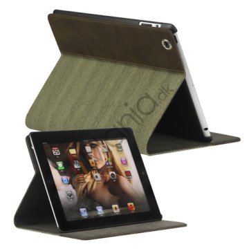 Folio Canvas Kunstlæder Stand Case til Den Nye iPad 2 3 4 - Grøn