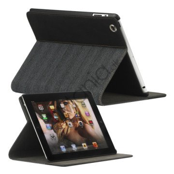 Folio Canvas Kunstlæder Stand Case til Den Nye iPad 2 3 4 - Marineblå