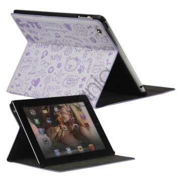 Kunstlæder Folio Stand Case Præget med Sød Tegneserie til iPad 2 3 4 - Lilla