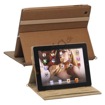 Stilfuld Jeans Kunstlæder Smart Cover Stand håndtaske til Den Nye iPad 3. 4. 2nd Gen - Brun