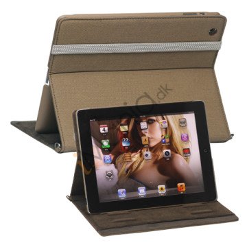 Stilfuld Jeans Kunstlæder Smart Cover Stand håndtaske til Den Nye iPad 3. 4. 2nd Gen - Light Brown