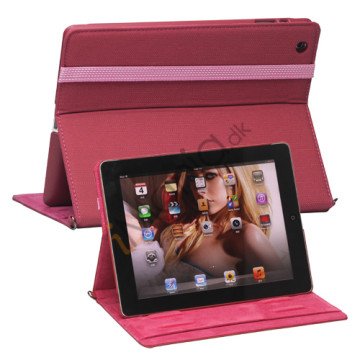 Stilfuld Jeans Kunstlæder Smart Cover Stand håndtaske til Den Nye iPad 3. 4. 2nd Gen - Rød