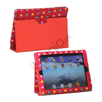 Farvelagt Polka Dot Canvas Smart Cover Holder til iPad 4. 3. 2nd Gen - Rød