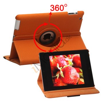 Drejes 360 grader, Folio Canvas Stand Case med Stylus til iPad 2. 3. 4. Generation - Orange