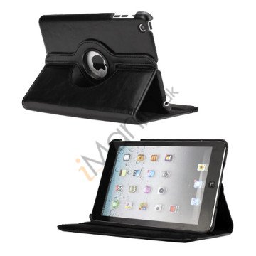 Drejes 360 grader, Folio PU Læder Stand Case Cover til iPad Mini - Sort