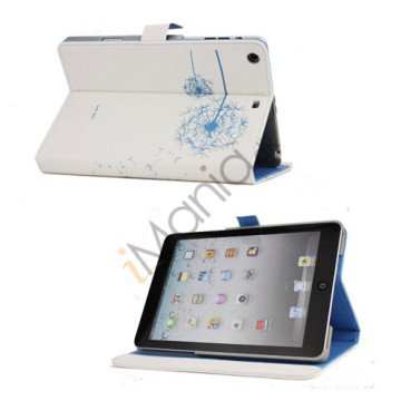 Elegant Dandelion Litchi Læder Stand Case Cover til iPad Mini - Hvid / Baby Blå