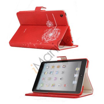 Elegant Dandelion Litchi Læder Stand Case Cover til iPad Mini - Rød / Hvid