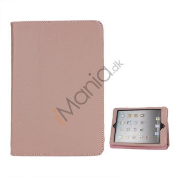 Lychee Skin PU Læder Stand Case Cover til iPad Mini - Pink