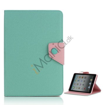 Magnetic Folio Mønstret Leather Stand Case Cover til iPad Mini - Cyan