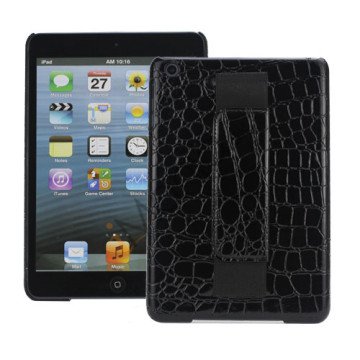 Crocodile Leather Belagt med Convenient handstrap Hard Back Case til iPad Mini - Sort