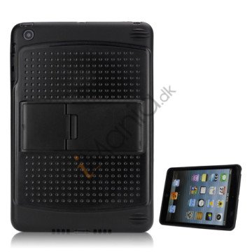 Rugged Konkav Dots TPU og plast Hybrid Beskyttende Case med Kickstand til iPad Mini - Sort