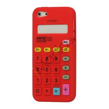 3D Lommeregner Silikone Cover Case til iPhone 5 - Red