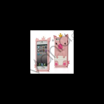 Sød 3D Crown Pig Silikone Case iPhone 5 cover - Pink