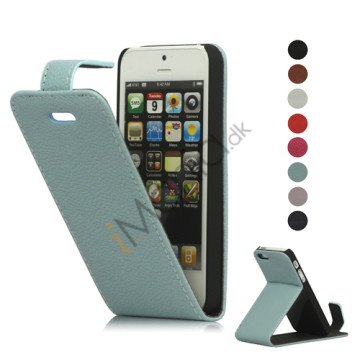 Lodret Litchi Læder Flip Case Cover med indbygget Stand til iPhone 5