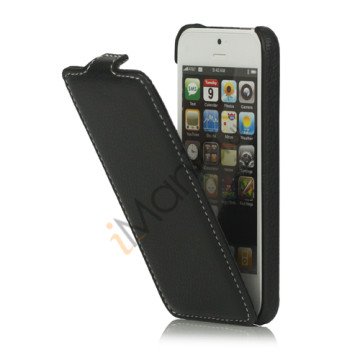 Slim iPhone 5 Læderetui Cover med hvide stikninger Line