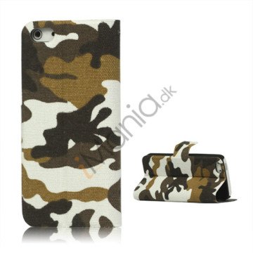 Camouflage Canvas Wallet Case Cover Holder til iPhone 5 - Brun