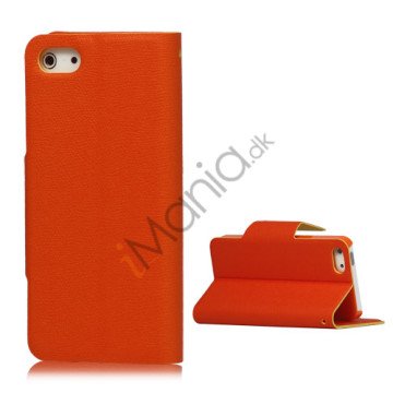 Magnetisk Mat Læder Kreditkort Wallet Stand Case iPhone 5 cover - Orange