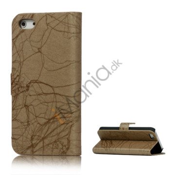 Spredt Linie PU Læder Flip Stand Case til iPhone 5 - Kaffe