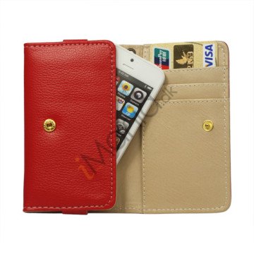 iPhone 5 Wallet Læder Case Cover med tryklås - Rød