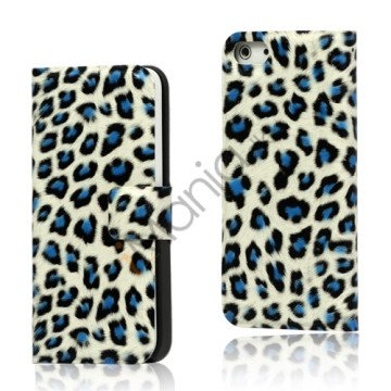 Leopard Magnetisk læder tegnebog Case iPhone 5 cover - Blå