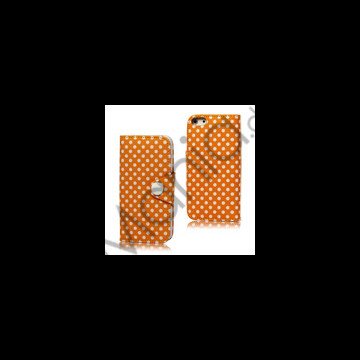 Polkaprikket Magnetisk Wallet Leather Case iPhone 5 cover - Orange