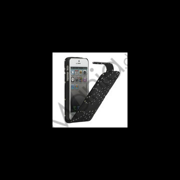 Lodret Magnetisk Glittery Powder Floral Flip Leather Case til iPhone 5 - Sort