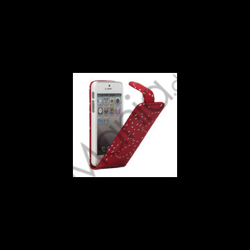 Lodret Magnetisk Glittery Powder Floral Flip Leather Case til iPhone 5 - Red