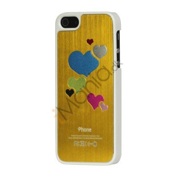 Hjerte Børstet Hard Plastic Case Cover til iPhone 5 - Gul