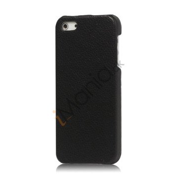 Lychee Læder Skin Hard Plastic iPhone 5 cover - Sort