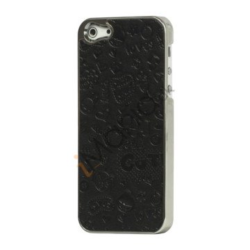 Tegneserie Graffiti Læder Coated Hard Case til iPhone 5 - Sort