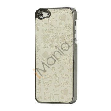 Tegneserie Graffiti Læder Coated Hard Case til iPhone 5 - Hvid