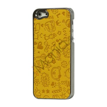 Tegneserie Graffiti Læder Coated Hard Case til iPhone 5 - Gul