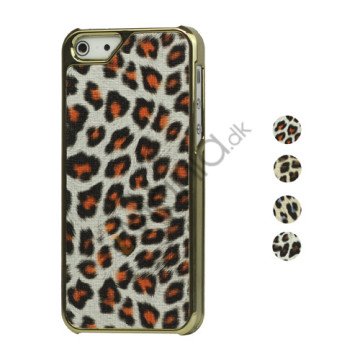 Leopard Læder Belagt Metalbelagt Hard Plastic Case til iPhone 5