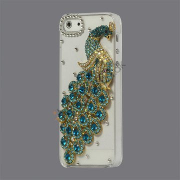 Håndlavet 3D Peacock Bling Diamond Crystal Case iPhone 5 cover - Blå