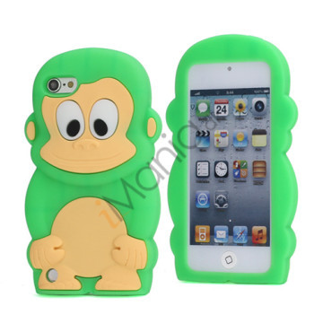 Sød 3D Abe, blød beskyttende silikone Jelly Taske til iPod Touch 5 - Grøn