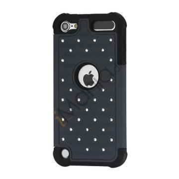 Skinnende Diamant Hard Cover med Soft Silicone Core Hybrid Shell Case til iPod Touch 5 - Sort / Grå