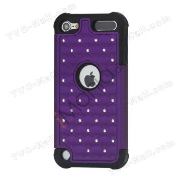 Skinnende Diamant Hard Cover med Soft Silicone Core Hybrid Shell Case til iPod Touch 5 - Sort / Lilla