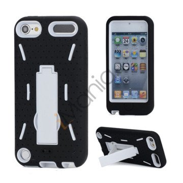 Rugged Robot Style Plastic & Silikone Combo Taske med Holder til iPod Touch 5 - Hvid Indvendig / Sort Ydre