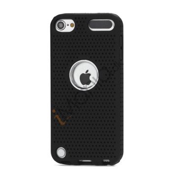 Perforeret PC & TPU Hybrid Flerlags Hard Back Case til iPod Touch 5 - Sort