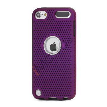 Perforeret PC & TPU Hybrid Flerlags Hard Back Case til iPod Touch 5 - Sort / Lilla