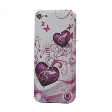 Lilla to hjerter og Sommerfugl Diamant Smooth hårdt etui til iPod Touch 5